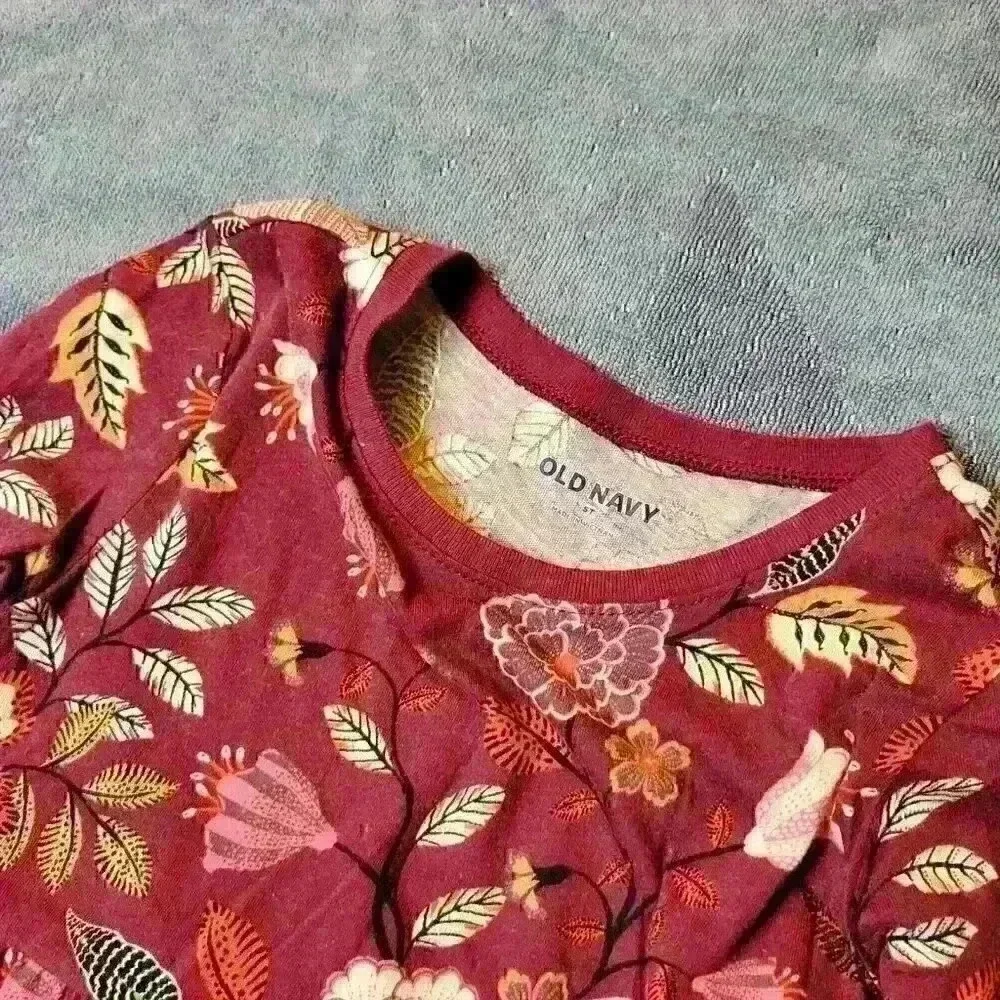OLD NAVY Girls BURGANDY FLORAL Dress LONG SLEEVE Lightweight STRETCH size 5t